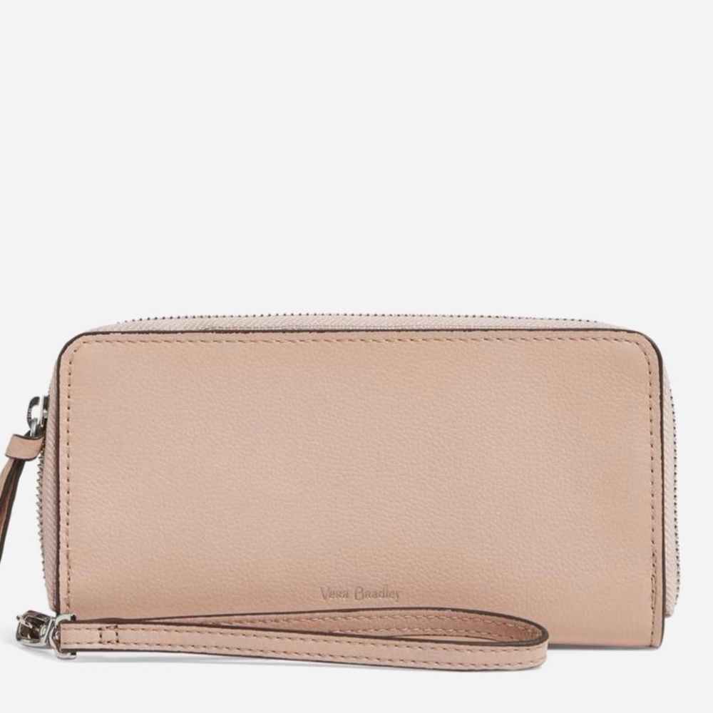 Vera Bradley Leather RFID Accordion Wristlet Wallet Pink Sand NWT